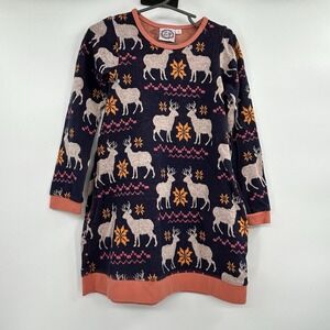 Lilli Lovebird Girls Deer Print Sweater Dress Size 4 Blue Coral Boutique Winter